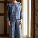 Blue Heathered-Marl Woven, Linen-Tencel Lyocell