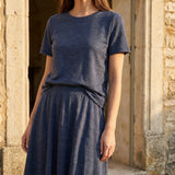 Dark Blue Marl Piqué Knit, Linen-Poly