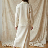 Cream Stripes Interlock Knit, Cotton, 245 gsm