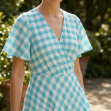 Light Blue Gingham Crepe, Polyester