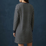 Navy Horizontal-Stripe French Terry, Cotton-Poly, 240 gsm