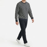 Navy Horizontal-Stripe French Terry, Cotton-Poly, 240 gsm