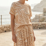 White Wavy-Line Ponte Knit, Poly-Linen