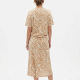 White Wavy-Line Ponte Knit, Poly-Linen