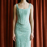 Light Aqua Tone-on-Tone Velvet, Cotton-Poly