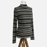 Black Horizontal-Stripe Jersey Knit, Cotton, 225 gsm