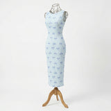 Blue Vertical-Stripe Rib Knit, Polyester, 180 gsm, 165 cm