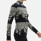 Black Geometric Jersey Knit, Viscose-Poly, 180 gsm