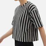 Black Vertical-Stripe Jersey Knit, Viscose-Poly