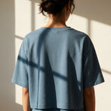 Cotton Polyester Piqué Knit Fabric, 215 gsm, 185 cm — Blue