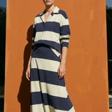 Cream Horizontal-Stripe Jersey Knit, Cotton, 247 gsm