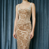 Beige Floral Velvet, Polyester