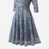 Blue Floral Chunky Knit, Poly-Viscose, 117 gsm