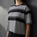 Black Horizontal-Stripe Jersey Knit, Cotton-Modal, 160 gsm