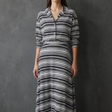 Black Horizontal-Stripe Jersey Knit, Poly-Viscose, 140 gsm