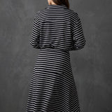 Black Horizontal-Stripe Jersey Knit, Poly-Viscose, 155 gsm, 160 cm