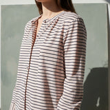 White Horizontal-Stripe Jersey Knit, Cotton, 165 gsm