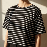 Black Horizontal-Stripe Jersey Knit, Viscose, 155 gsm, 160 cm