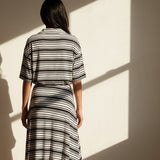 Black Horizontal-Stripe Jersey Knit, Viscose, 130 gsm, 155 cm