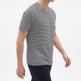 Black Horizontal-Stripe Jersey Knit, Cotton-Modal, 170 gsm