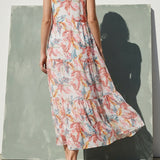 Red Tropical-Leaf Chiffon, Polyester