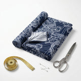 Navy Floral Jacquard, Polyester, 150 gsm