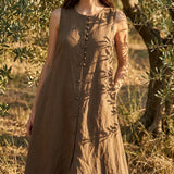 100% Polyester Linen-Look Fabric, 115 gsm, 147 cm — Brown