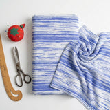Blue Horizontal-Stripe Crepe, Viscose