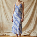 Blue Horizontal-Stripe Crepe, Viscose