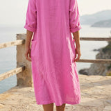 Linen Cotton Woven Fabric, 140 gsm, 142 cm — Pink