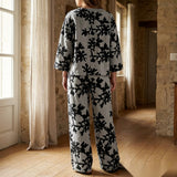 Black Floral Linen-Look, Polyester, 250 gsm