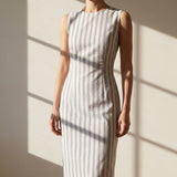 Dark Blue Vertical-Stripe Poplin, Cotton