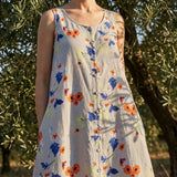 Orange Flowers Linen-Look, Polyester