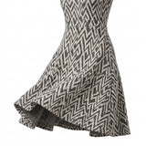 Black Geometric-Zigzag Chunky Knit, Cotton-Poly