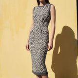 Black Geometric-Zigzag Chunky Knit, Cotton-Poly