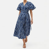 Blue Vertical-Stripe Poplin, Cotton, 364 gsm