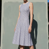 White Vertical-Stripe Chunky Knit, Poly-Metallic