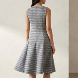 Dark Blue Geometric Interlock Knit, Metallic-Poly