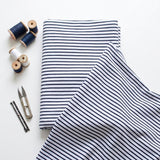 Navy Vertical-Stripe Jersey Knit, Poly-Viscose