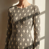 Black Geometric Interlock Knit, Cotton-Poly, 416 gsm