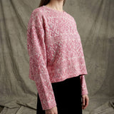 Red Geometric-Diamond Jersey Knit, Poly-Cotton
