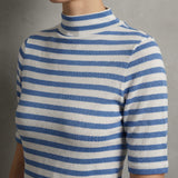 Blue Horizontal-Stripe Jersey Knit, Cotton, 218 gsm