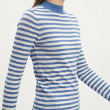 Blue Horizontal-Stripe Jersey Knit, Cotton, 218 gsm