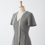 Black Geometric Interlock Knit, Poly-Cotton, 222 gsm