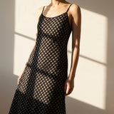 Black Geometric-Grid Mesh, Polyester