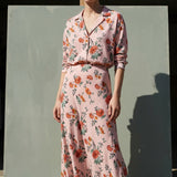 Orange Flowers Jersey Knit, Viscose
