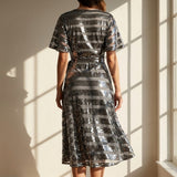 Silver Horizontal-Stripe Mesh, Polyester