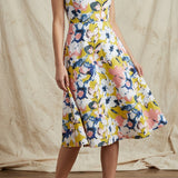 White Abstract-Floral Twill, Cotton-Poly