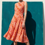 Orange Geometric-Square Crepe, Cotton