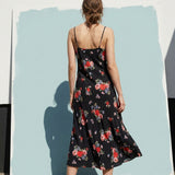 Red Floral Crepe, Viscose